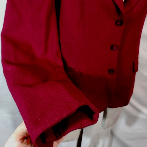 Chaus Vintage, Wool Blazer women jacket, burgundy red bttnUop, velour, collar,12 - Picture 12 of 14